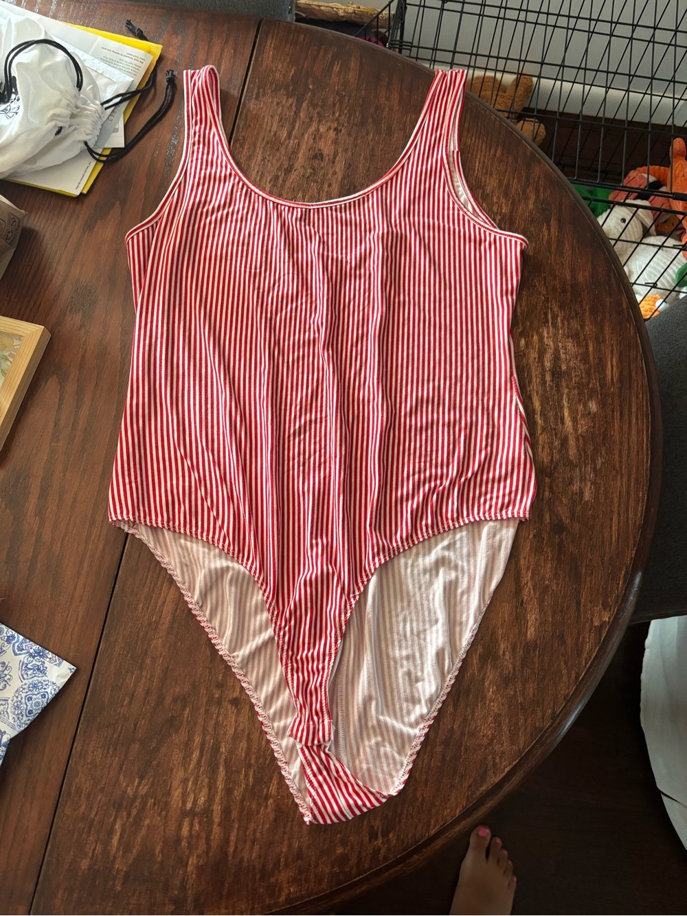 Red & White Striped Bodysuit Shirt